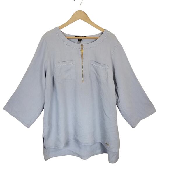 Ellen Tracy Women's 100% Linen 1/4 Zip Blouse Light Blue Size 1X - Picture 1 of 8